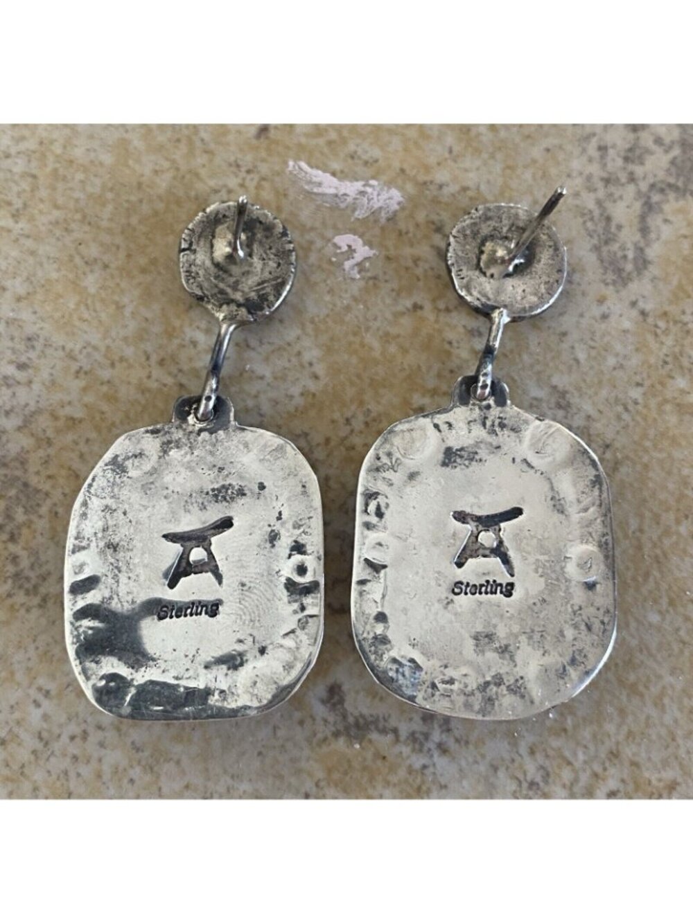 Wayne Aguilar Santa Domingo Turquoise Sterling Dangle Earrings Native American - Picture 5 of 6